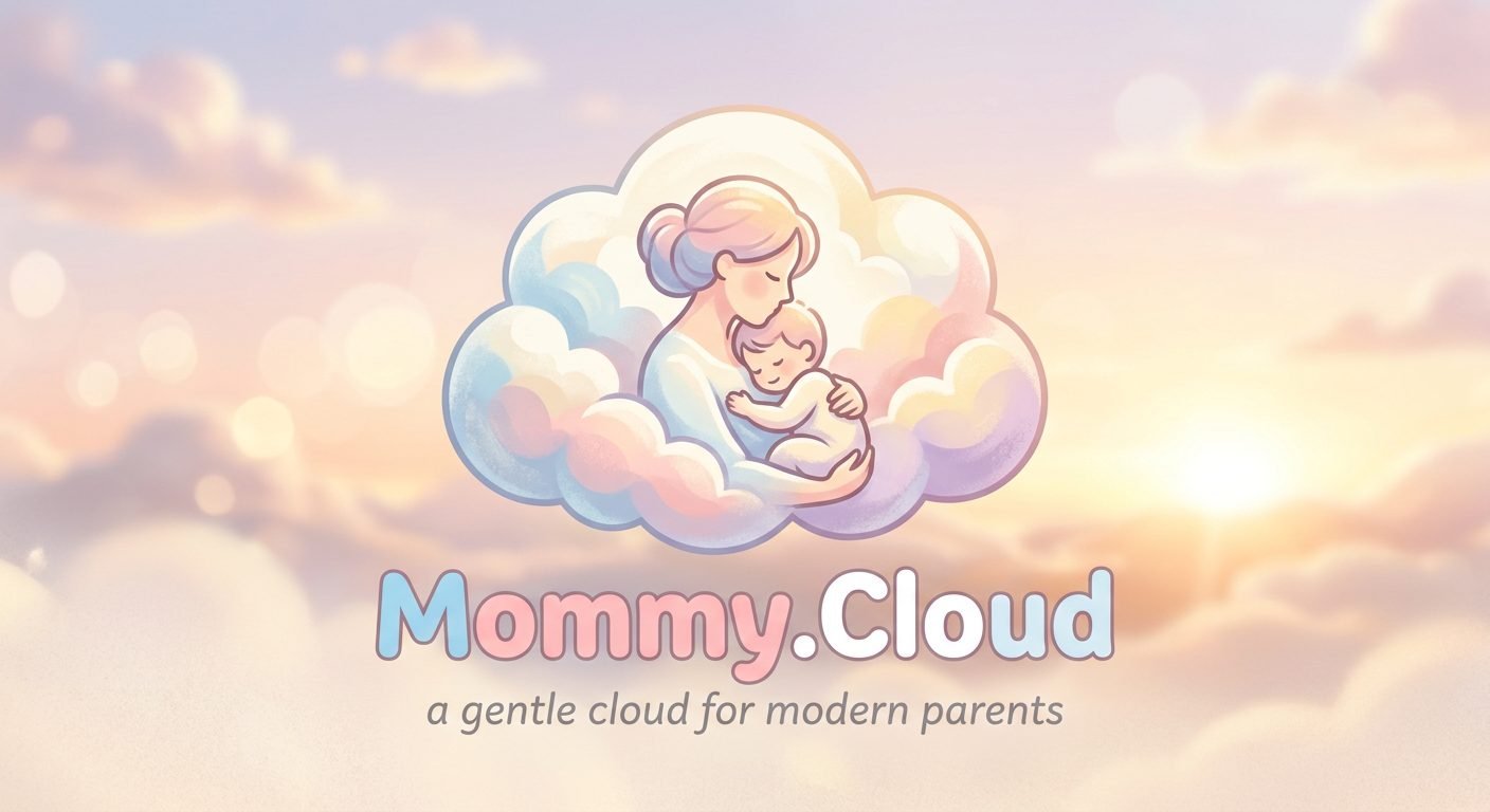 Mommy.Cloud watercolor: mother and child inside a pastel cloud